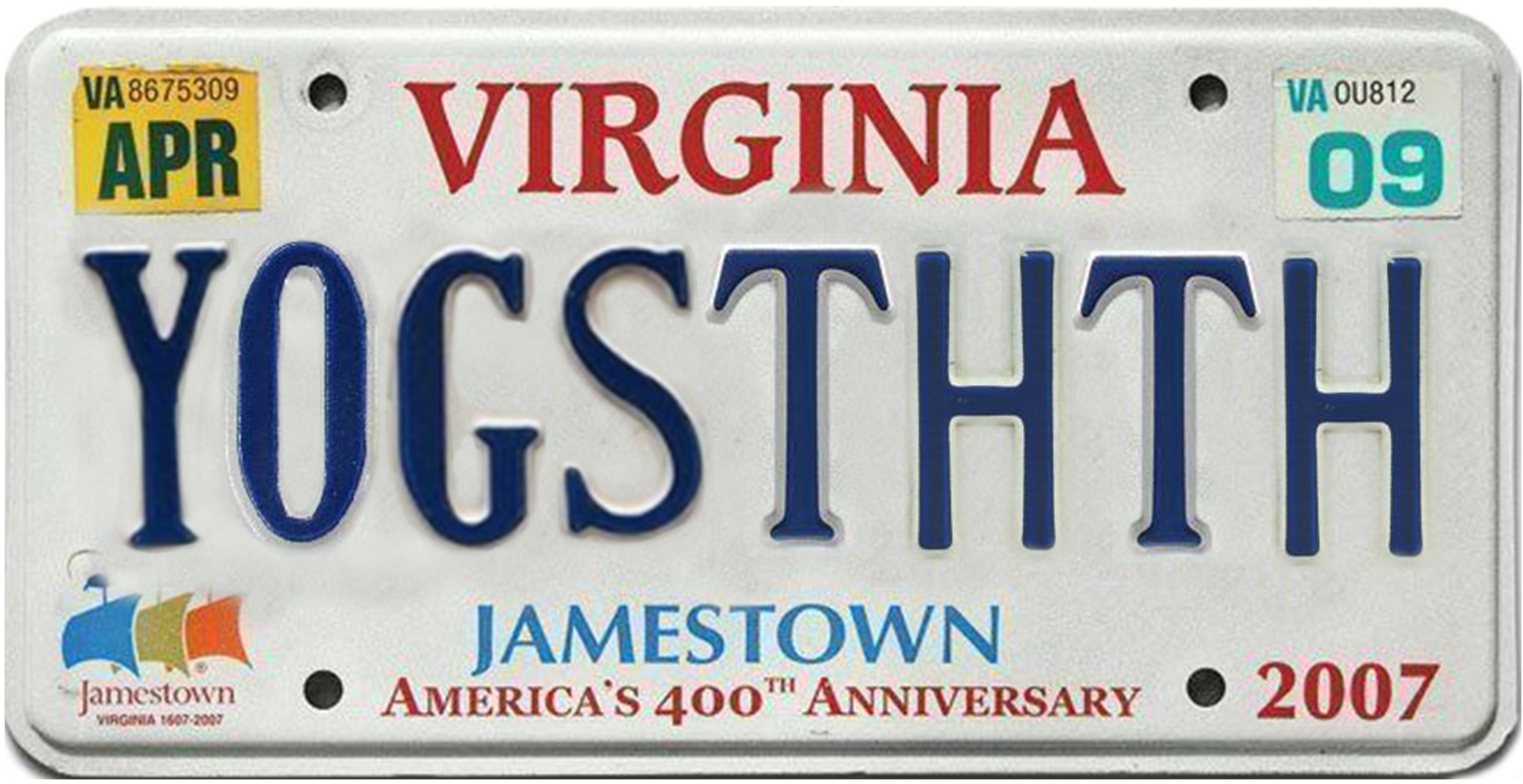 image of a vanity license plate that reads YOGSTHTH
